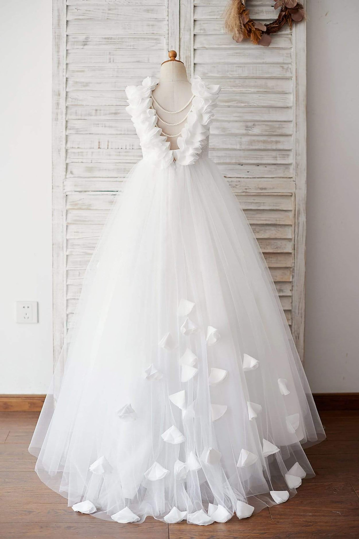 Girls Backless Lace Tulle Communion Dress Flower Girl's Dress Party Dress