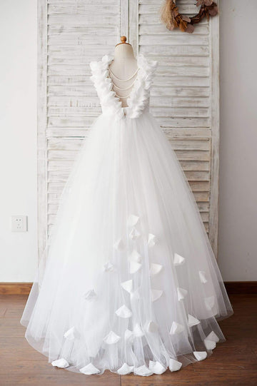 Girls Backless Lace Tulle Communion Dress Flower Girl's Dress Party Dress