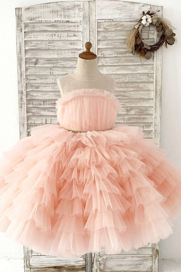 Girls Blush Pink Cupcake Tulle Flower Girl's Dress Party Communion Dress