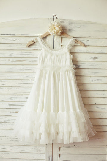 Girls Boho Beach Ivory Chiffon Tulle Flower Girl's Dress Party Dress