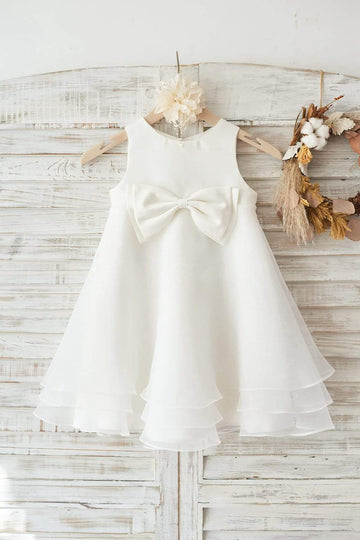 Girls Boho Beach Ivory Satin Organza Flower Girl's Dress Party Dress