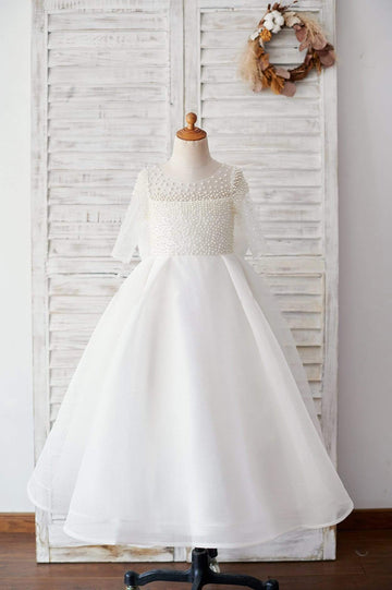 Girls White Flower Girl's Dress Party Dress Communion Dress