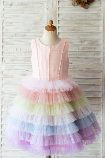 Girls Glittering Tulle Cupcake V Back Party Dress