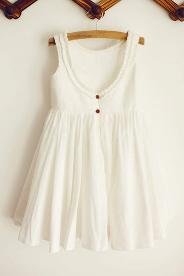 Girls U Back Ivory Cotton Ruffle Neckline Christening Dress