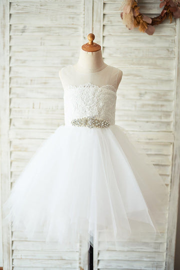 Girls Ivory Lace Tulle Flower Girl's Dress Party Dress Communion Dress