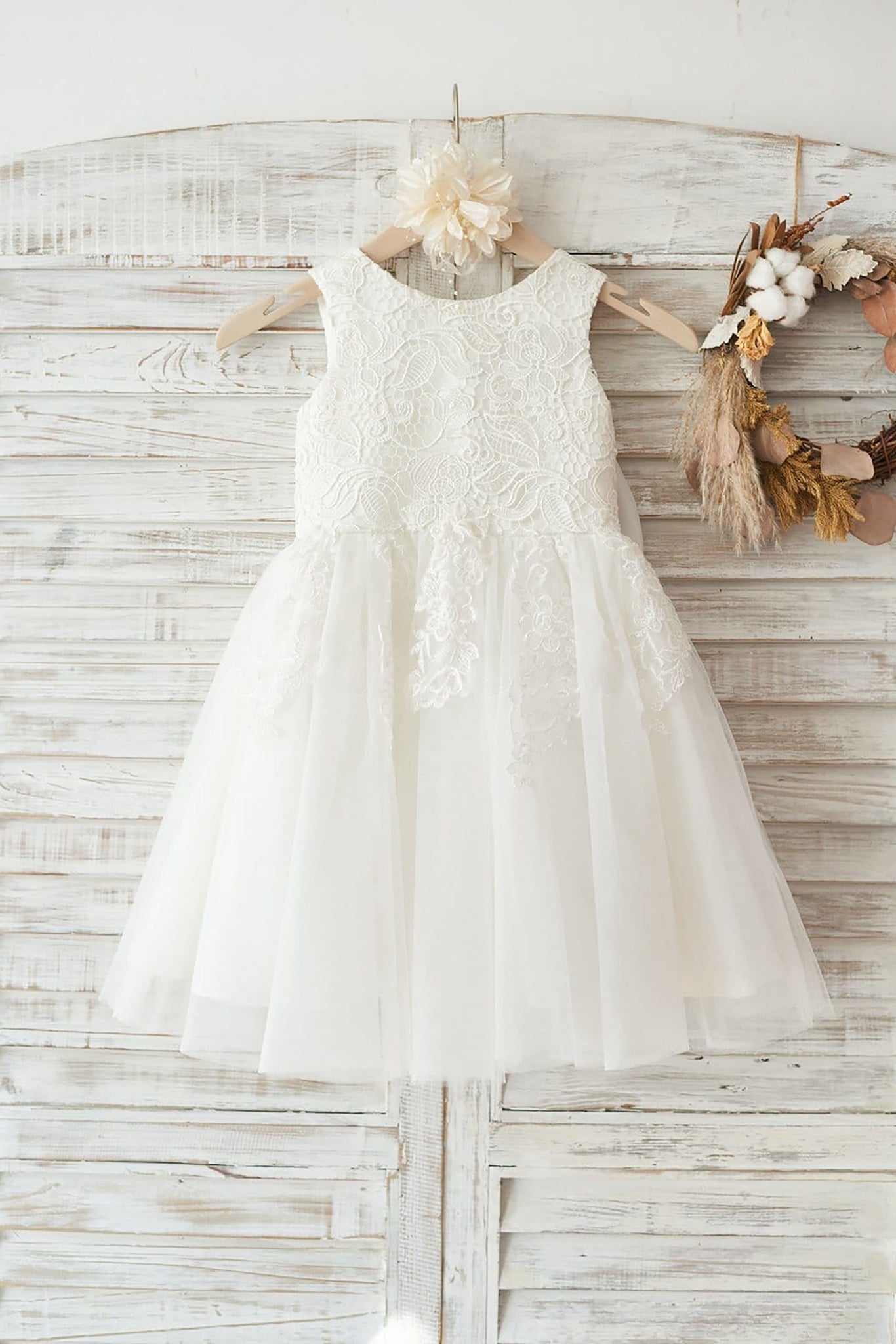 ivory lace flower girl dresses Knee Length Ivory Lace Flower Girl Dresses with Sleeves ARD1773