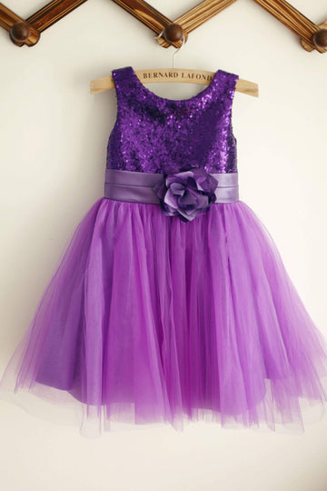 Girls Ivory / Purple / Gold Sequin Tulle Flower Girl's Dress Party Dress