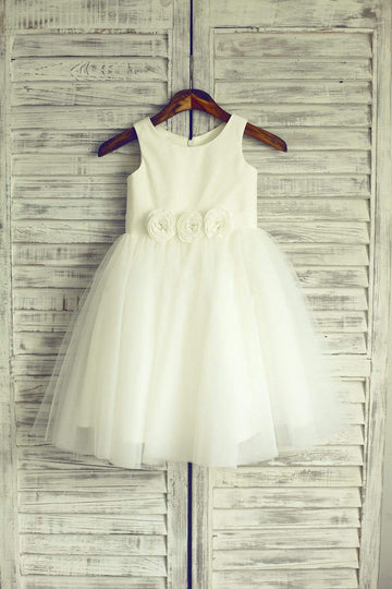 Ivory Tulle Flower Girl Dress Baby Girl Dress with Flower Sash