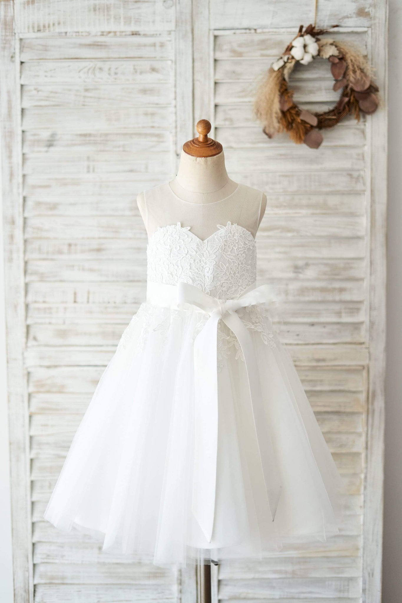 Girls Ivory Lace Tulle Flower Girl's Dress Party Dress Communion Dress