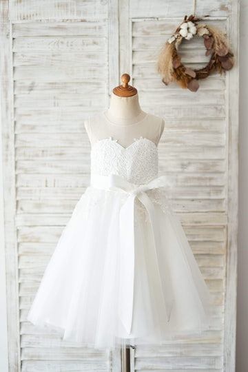 Girls Ivory Lace Tulle Flower Girl's Dress Party Dress Communion Dress