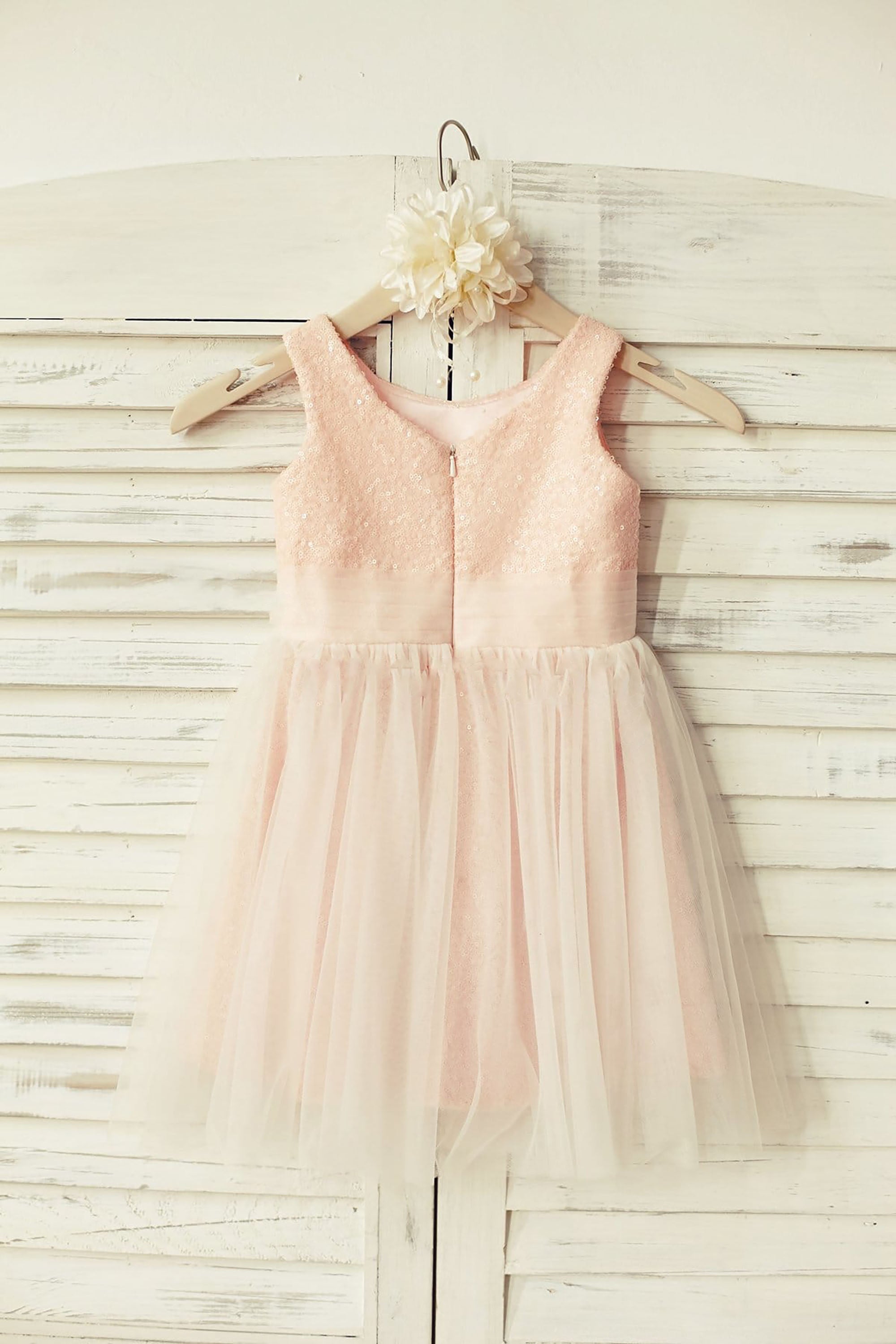 Peach pink flower girl dresses sales