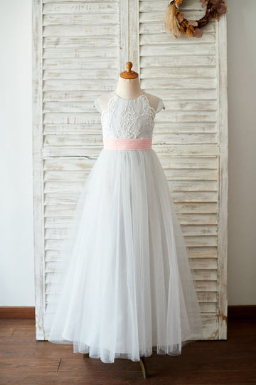 Girls Silver Gray Lace Flower Girl's Dress Party Dress Junior Bridesmaid Dress