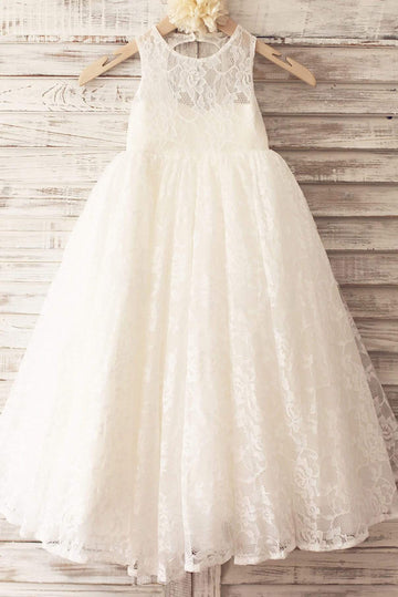 Girls Princess Ivory Lace Floor Length Flower Girl's Dress Party Communion Dress