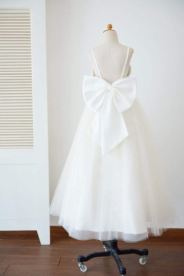 Girls Spaghetti Straps Ivory Lace Backless Flower Girl's Dress Party Communion Dress